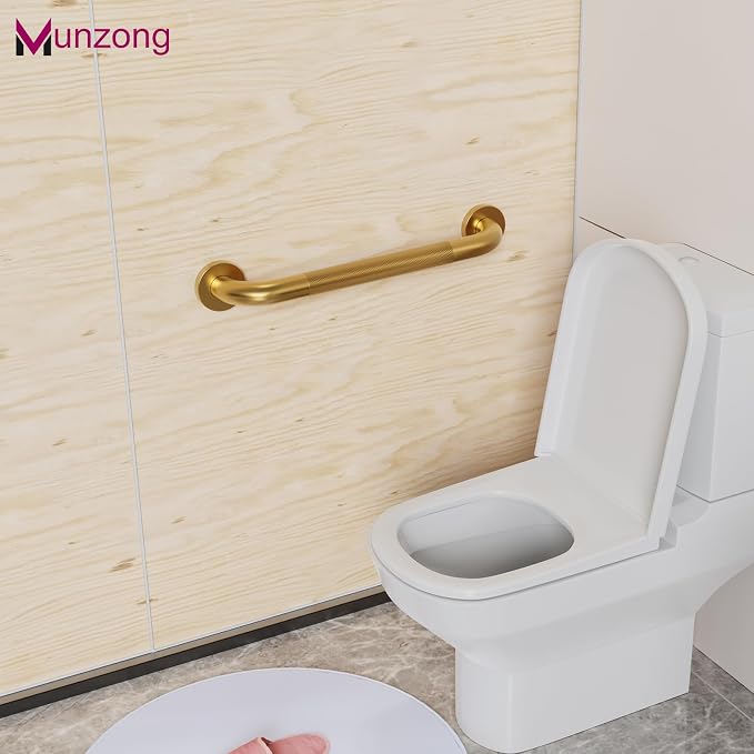 3 Pack Anti Slip Shower Grab Bar for Commercial, Munzong 18" 36" 42" Gold Bathroom Grab Bar Bundle, 1.25" Diameter Handicap Balance Bar,Safety Hand Rail for Elderly Injury Senior Assist Bath Handle