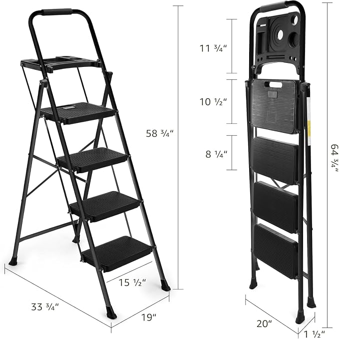 4-Step Ladder with Wide Anti-Slip Platform & Thick Rubber Feet | Heavy Duty Foldable & Portable | 330 lbs Capacity, Steel Frame, Rubber Handgrip, Folding Step Stool