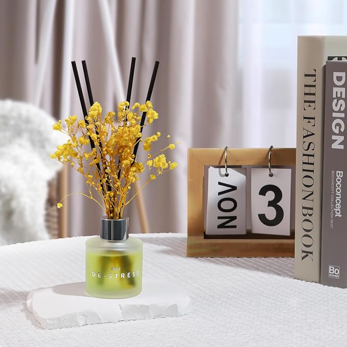 Jasmine White Tea Scent Diffuser, 1.7 oz Reed Diffuser with Dried Flower for Bathroom Small Place, Last up to 30 Days