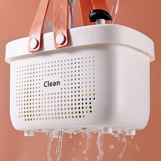 JiatuA Plastic Storage Basket with Handle Portable Shower Caddy Tote Organizer Basket Bin for Bathroom Kitchen Dorm Room Bedroom, Small Grey