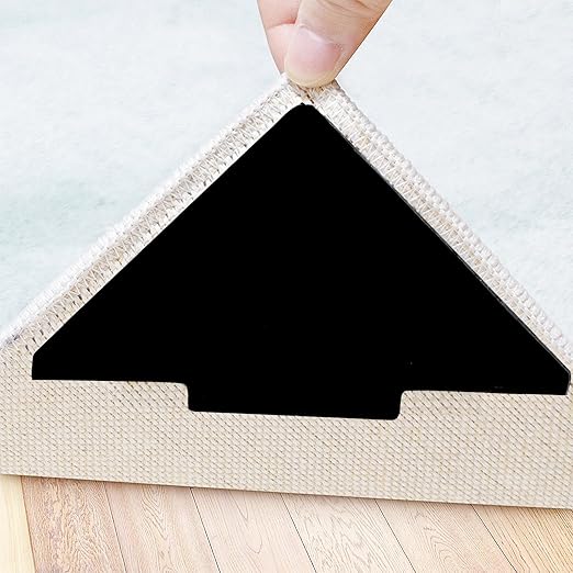 Rug Tape, 10 Pcs Double Sided Non Slip Reusable Rug Stopper, Washable Rug Pad Grippers for Hardwood Floors, Tile Floors, Carpets, Floor Mats, Wall (Black)