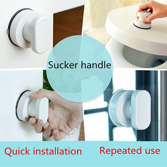Suction Cup Door Handle, Glass Door Handle, Refrigerator, Drawer, Bathroom, Suction Cup armrest, Bathtub Shower Handle, Kitchen Drawer Cabinet Handle (Small White)