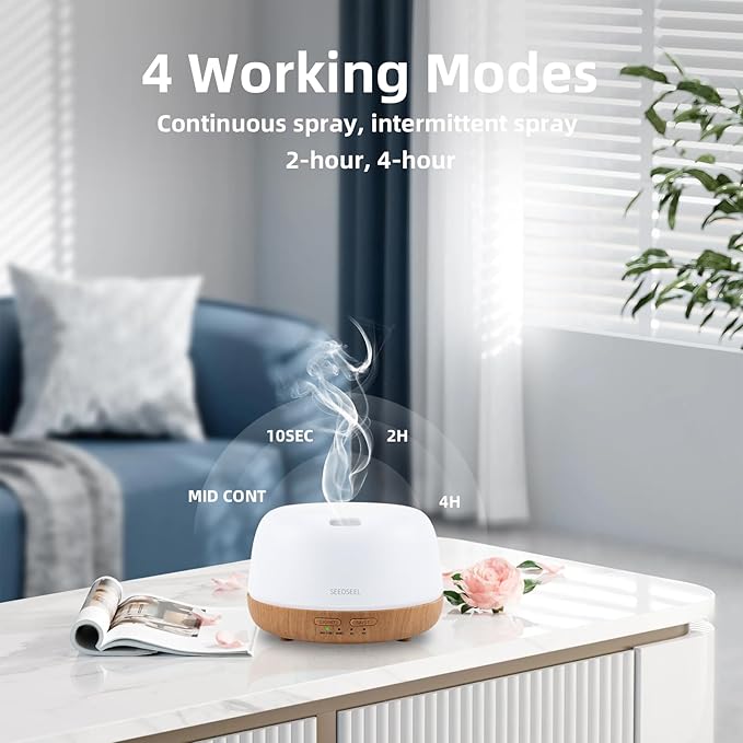 SEEDSEEL 300ML Essential Oil Diffuser with 7-Color LED Lights and Remote Control, Modern Minimalist Design, High-Efficiency Ultrasonic Mist Aromatherapy Diffuser for Home