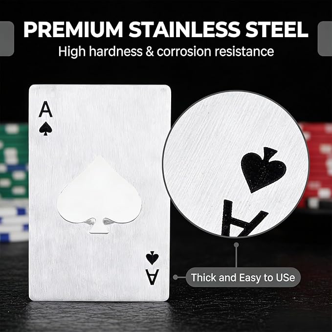 12PCS Poker Card Bottle Openers, Stainless Steel Credit Card Size Beer Bottle Opener, Poker Themed Bottle Can Cap Openers