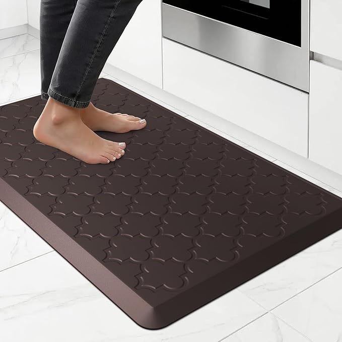Kitchen Mat Cushioned Anti Fatigue for Floor, Non-Slip Waterproof Comfort Rug for Kitchen Sink, Standing Desk & Laundry, 17.3"x29", Chocolate
