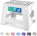 Dyforce Folding Step Stool 9 Inch, Kids Step Stool, Heavy Duty Step Stools for Adults, Compact Foot Stools, Light-Weight Toddler Step Stools for Kitchen, Bathroom, Holds Up to 300 lbs (White)