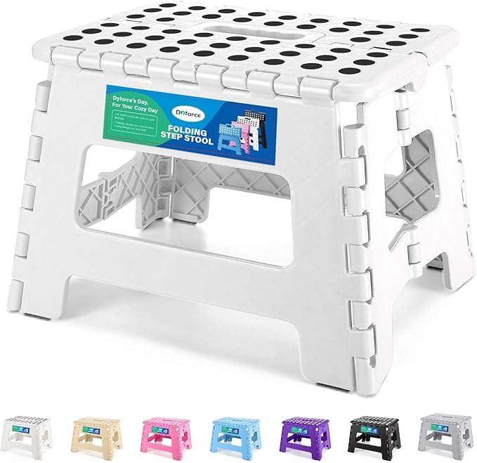 Dyforce Folding Step Stool 9 Inch, Kids Step Stool, Heavy Duty Step Stools for Adults, Compact Foot Stools, Light-Weight Toddler Step Stools for Kitchen, Bathroom, Holds Up to 300 lbs (White)