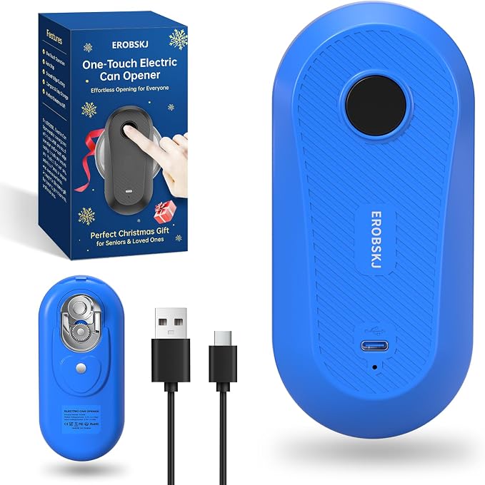 Auto Electric Can Opener, Rechargeable Can Openers for Seniors & Arthritis, One-Touch Automatic Can Opener, Hands-Free, Smooth Edge, Compact,Small - Auto Stop，Blue