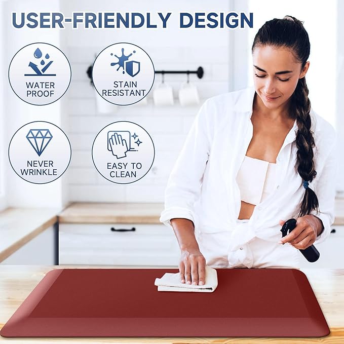 4/5 Inch Thick Kitchen Mats for Floor, StepRite Kitchen Rug for Standing Desk, Non-Slip, Thicker, Stain & Water Resistant, Comfort Anti Fatigue Floor Mat for Home, Kitchen, Office - Red,108 * 30''