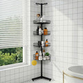 Standing Shower Caddy Corner, 4-Tier Adjustable Height Bathroom Organizer, 6-Section Pole, Sturdy Floor Standing Shelf for Shower – No Drilling, No Spring Tension