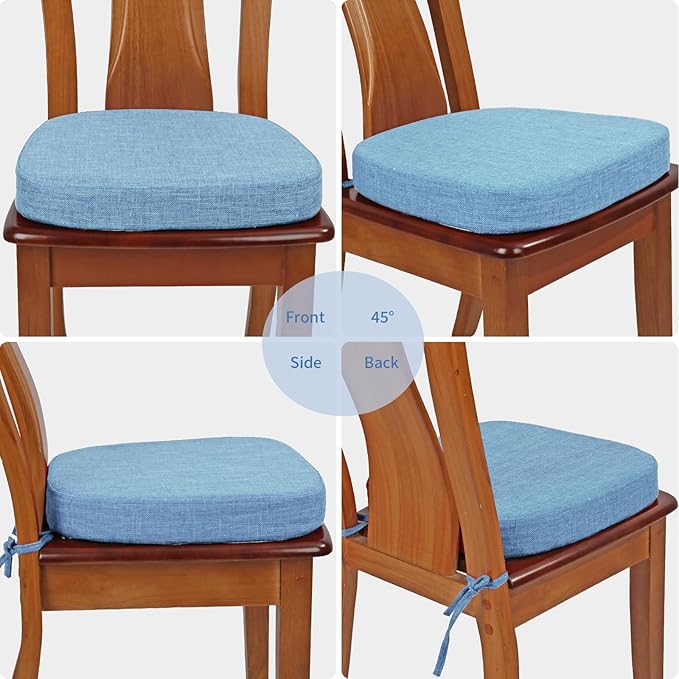 BUYUE Thickened 2.5" Friendly Woven Fabric Dining Chair Cushion, U-Shape High Density Foam Comfortable Chair Pad for Kitchen, Slip Resistant Indoor Seat Cushion (1 Piece, Light Blue)