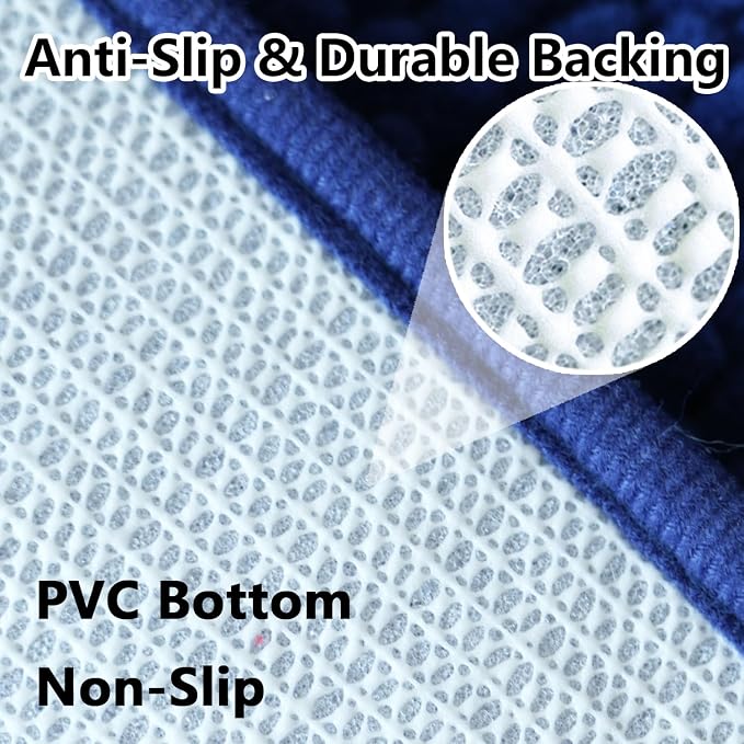 Bathroom Rugs Chenille 3-Piece Extra Soft and Absorbent Shag Bathroom Rugs, Machine Wash Mat, Strong PVC Non-Slip Underside, Plush Carpet Mats (Navy Blue)