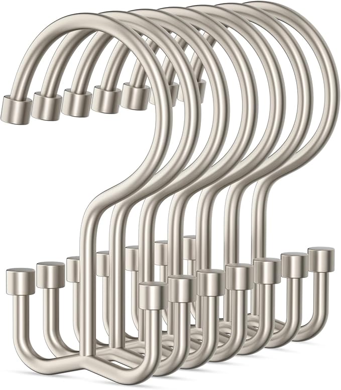 Goowin Shower Curtain Hooks, Shower Curtain Rings, Metal Shower Curtain Hangers Rust Proof, Double Glide Shower Rings for Curtain, Shower Hooks for Shower Curtain, Matte Nickel, 12 Pack-Cylinders
