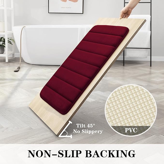 BYSURE Burgundy Memory Foam Bathroom Rug Set 3 Piece, Non Slip Extra Soft Absorbent Machine Washable Toilet Bath Toilet Mat (17"x24"+20"x32"+U Shape 20"x24")