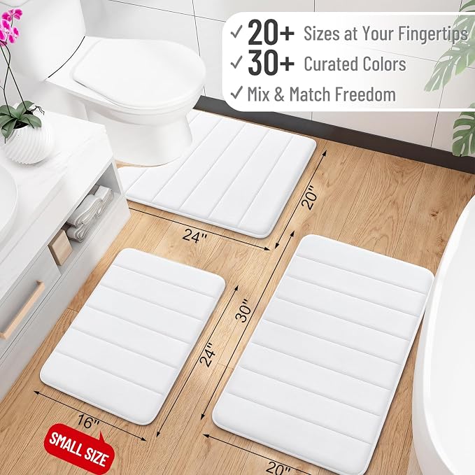 OLANLY Memory Foam Long Bathroom Rugs Runner 47x20, Super Soft Absorbent Bath Mat, Quick Dry, Machine Washable Shower Floor Rugs, Bathmat Carpet, Bathroom Home Decor Accessories, White
