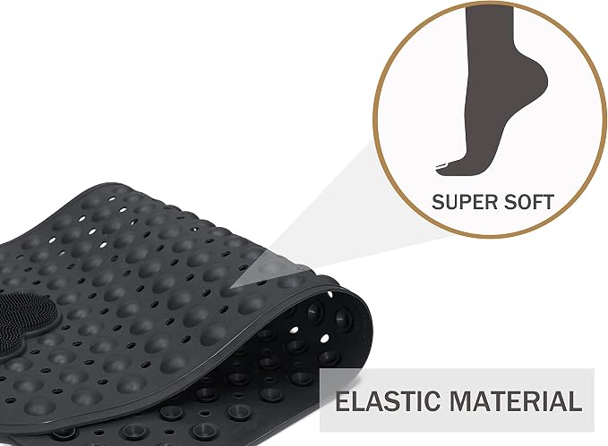 Bath Tub Mat Shower Mat Non Slip Bathtub Mats with Suction Cups Bath Mat for Tub Bathroom Mats 28" X 16" Machine Washable (Black)