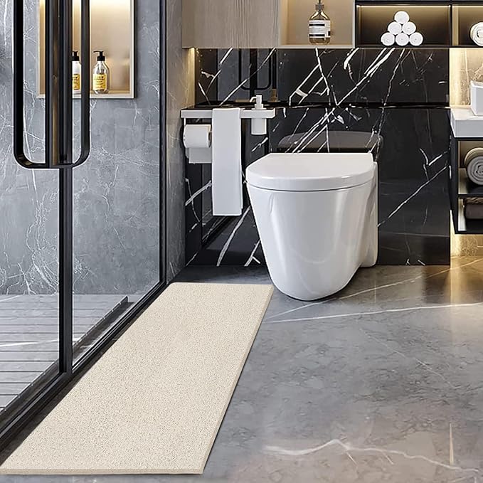 godehone Shower Mats Non Slip Without Suction Cups, PVC Loofah Bathroom Mats, Loofah Mats for Shower and Bathroom, Quick Drying, 17.1× 59 Inch, Beige