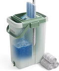 JOYMOOP Flat Mop System, Microfiber Mop and Bucket Set, Green, Commercial & Household Floor Cleaning Mop with Long Handle, Includes 3 Reusable 15" Pads