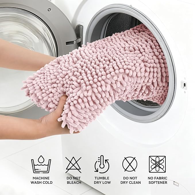 Bcoimo 36x24 Chenille Bath Mat – Non-Slip with Backing Bath Rug Ultra-Absorbent and Machine Washable Bathroom Mat Quick-Dry Design. Ideal for Bathroom Shower and Tub Areas