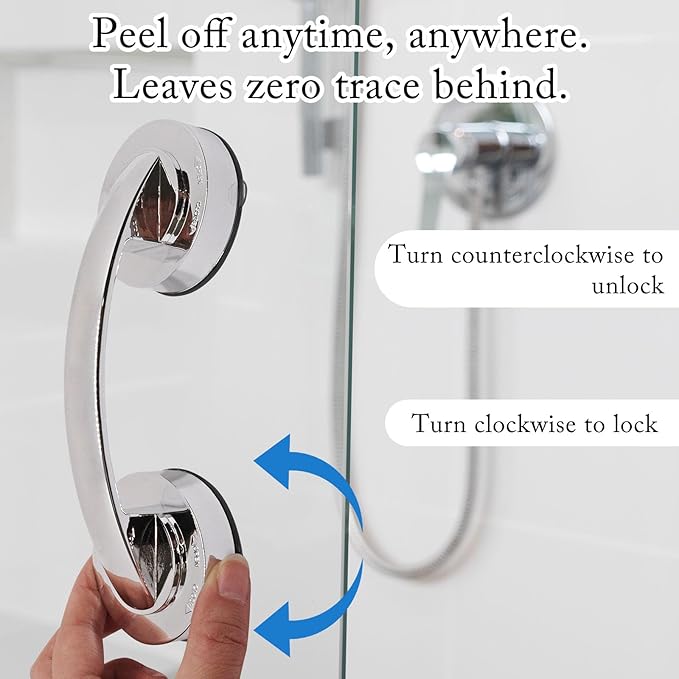 2 Pack Suction Cup Handle for Glass Door, Shower Grab Bar Without Drilling, Non-Marking Pull for Sliding Door Wardrobe Refrigerator Microwave Oven (Large,Silver)