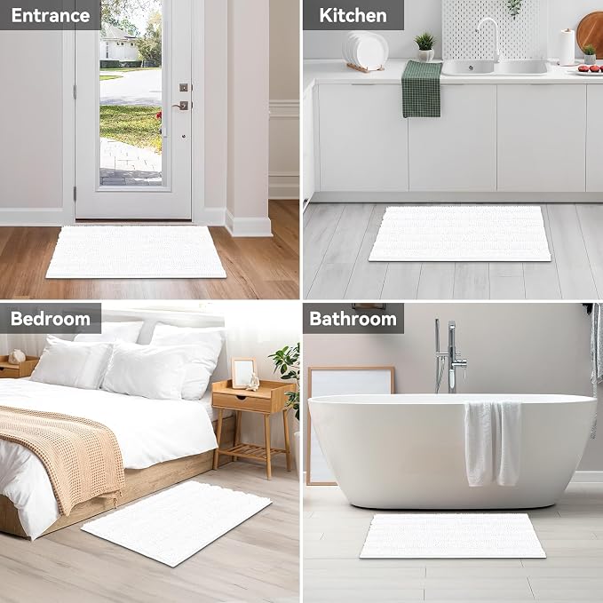 Bcoimo Large Bathroom Rug, Chenille Bath Mat with High Low Pile Design, Soft Absorbent Non Slip Bath Rug, Machine Washable Quick Dry Mat for Shower, Tub, Sink and Vanity