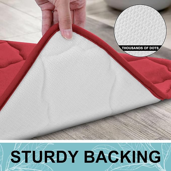 OLANLY Memory Foam Bath Mat Rug 36x24, Ultra Soft and Absorbent Bathroom Rugs, Non-Slip, Comfortable, Machine Washable Bath Carpet for Bathroom Floor, Tub, Shower and Home Decor Accessories, Red