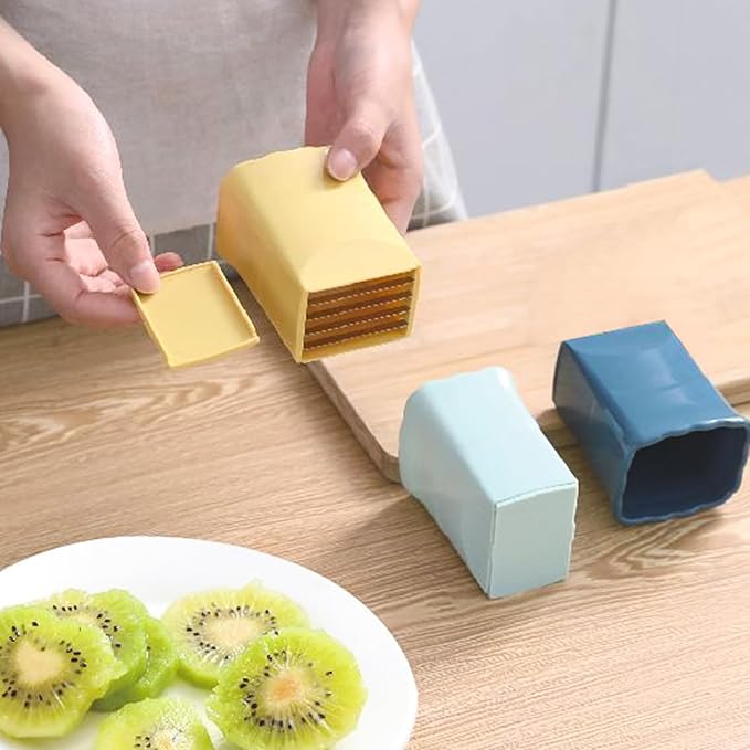 TULOBI 2 PCS Cup Slicer, Stainless Steel Egg Stainless, Strawberry Slicer, Mini Fruit Slicer Cup, Quickly Making Fruit Vegetable Salad, Creative Convenient Kitchen Gadget (Yellow + Cyan)