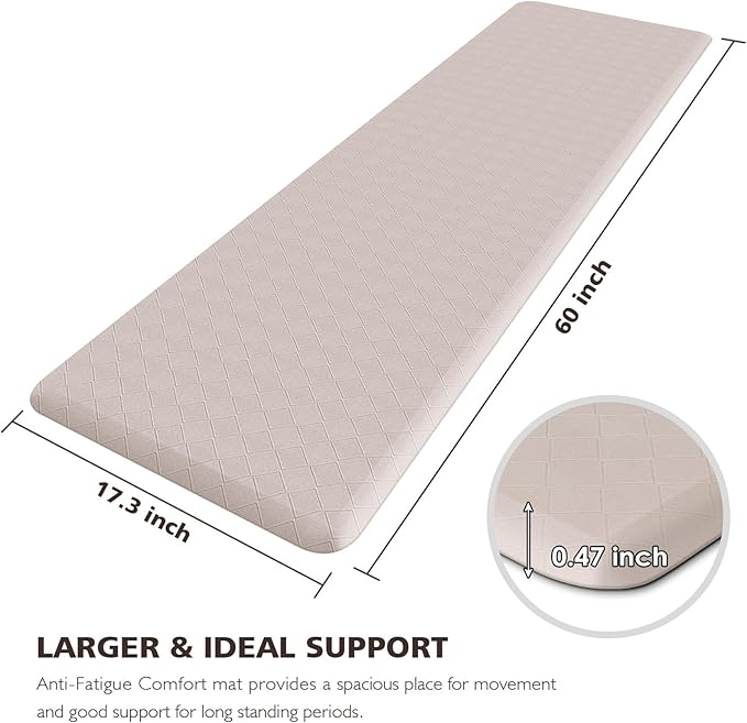 HappyTrends Kitchen Runner Rugs Anti-Fatigue mats,17.3"x 60",Non Slip Waterproof Ergonomic Comfort Mat for Kitchen, Floor Home, Office, Sink, Laundry,Khaki