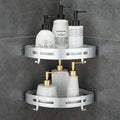 Corner Caddy Bathroom Shower Shelf Wall Mounted No Drilling 2 Tier Storage Shelves Adhesive Triangle Baskets Silver Bathroom Kitchen Storage Basket
