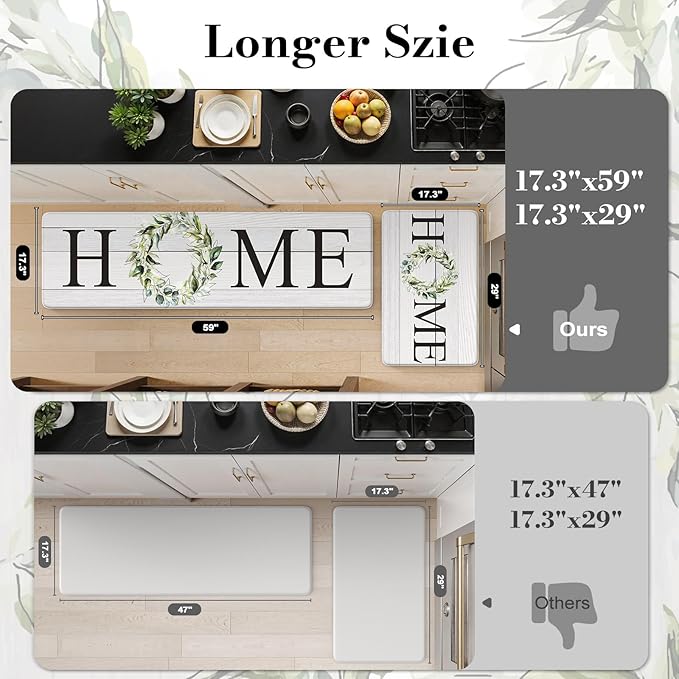 KIMODE Farmhouse Kitchen Mat 2PCS Anti Fatigue Kitchen Runner Rug Sets Non-Skid Waterproof Kitchen Floor Mat Cushioned Comfort Foam Standing Mat for Office,Laundry,Sink,Home