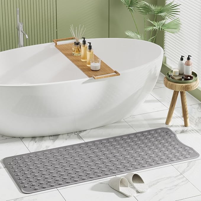 AmazerBath Shower Mat Non Slip 40 x 16 Inches, Shower Stall Mats with Suction Cups and Drain Holes, Non Slip Bath Mat for Tub for Elderly & Kids, Grey