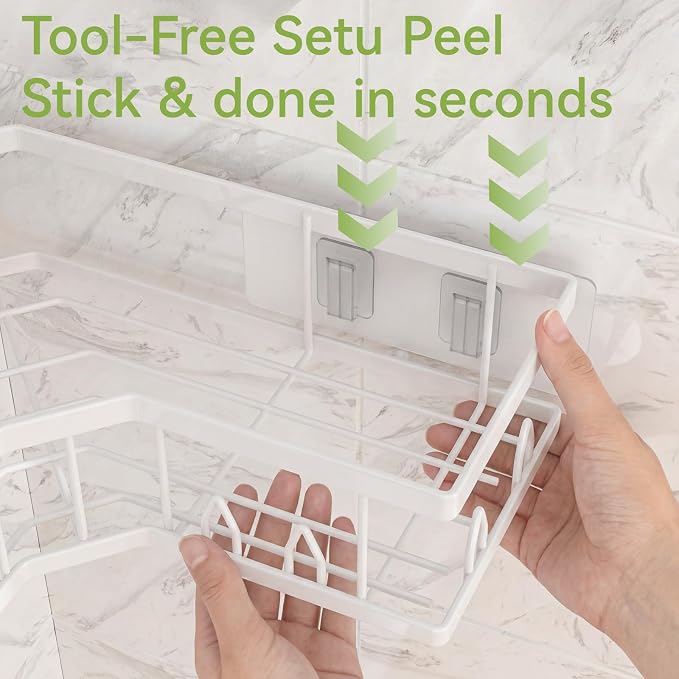 Shower Shelf Corner, Adhesive Shower Caddy Rustproof, Shower Shelves Corner with Soap Holder, No Drilling Shower Corner Organizer for Dorm, Renters Bathroom, White, 3 Pack