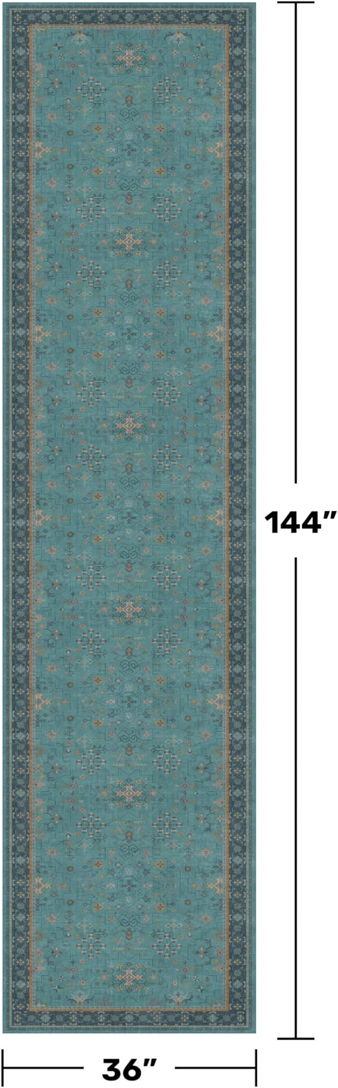 Vintage 3x12 Long Hallway Runner Rug - Teal Boho 3x12 Kitchen Floor Mat, Low Pile Thin Carpet for Bedroom Bedside, Washable Modern Eclectic Boho Design Décor