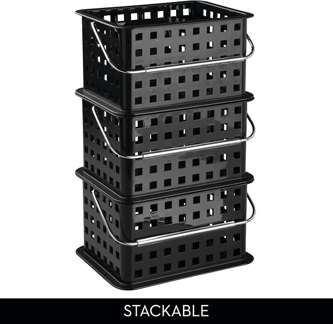 iDesign Plastic Shower Caddy Basket with Handle for Bathroom or College Dorm - Black - Made in USA