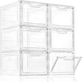Freebat 6 Pack Closet Organizers and Storage,Clear Stackable Plastic Storage Bins with Lids Magnetic Doors,Clothes Organizers and Storage,Plastic Craft Containers for Wardrobe Kitchen Bathroom Office