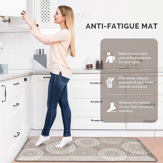 LuxStep Kitchen Mat Waterproof Kitchen Rugs for Floor Cushioned Anti-Fatigue Mat Non-Slip Standing Desk Mat Comfort Floor Mats for House Sink Office 17.3" x 39" Khaki