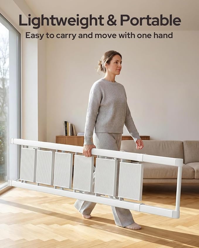6 Step Ladder for 12 Feet High Ceiling, Lightweight Aluminum Folding Step Stool with Convenient Handgrip, Stepladders with Anti-Slip and Wide Pedal for Home Use Space Saving - White