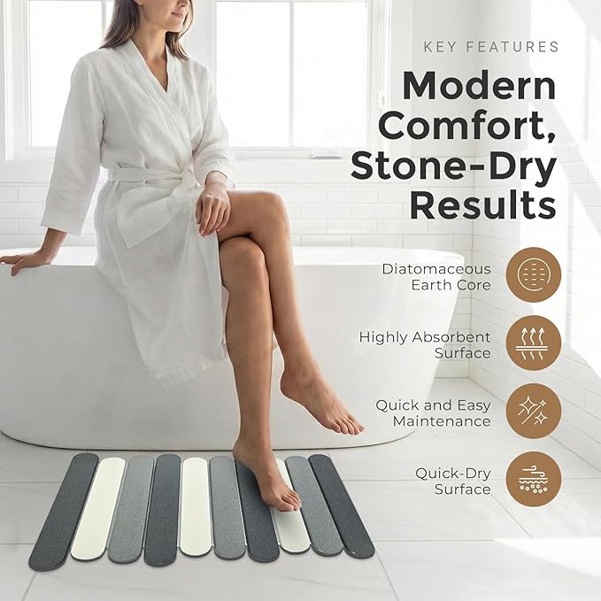 Foldable Stone Bath Mats for Bathroom, Super Absorbent Diatomaceous Earth Bath Mats, Quick Drying Non Slip Mat, 23.6 x 15.5 Inch Folding Grey Bath Stone Mat, Easy Storage and Compact.