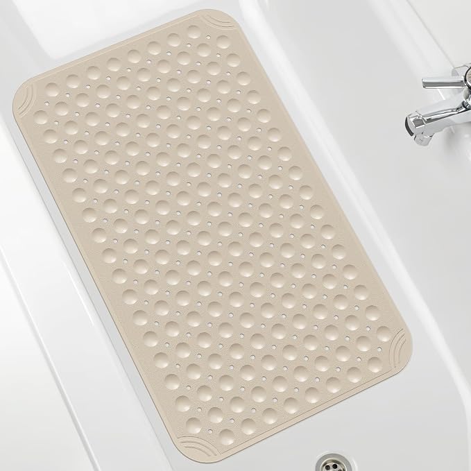 OTHWAY Non Slip Bathtub Mat, 31"x 19" TPE Bath Mat for Tub with Drain Holes and Suction Cups, Anti-Slip Mats for Kids Baby Elderly Bathroom (Apricot)