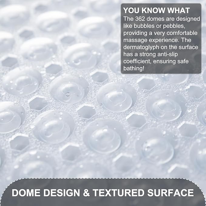 TEESHLY Bath Tub and Shower Mats, Non Slip 40 x 16 Inch Extra Long Bathtub Mat, Machine Washable Bathmat with Drain Holes, Suction Cups for Bathroom Floor, Clear