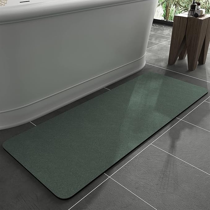 MontVoo -Bath Mat Rug-Rubber Backing Non Slip Quick Dry Absorbent Thin Bathroom Rugs Fit Under Door-Faux Suede Surface Bathroom Floor Mats-Shower Rug for in Front of Bathtub Shower Green 24"x48"