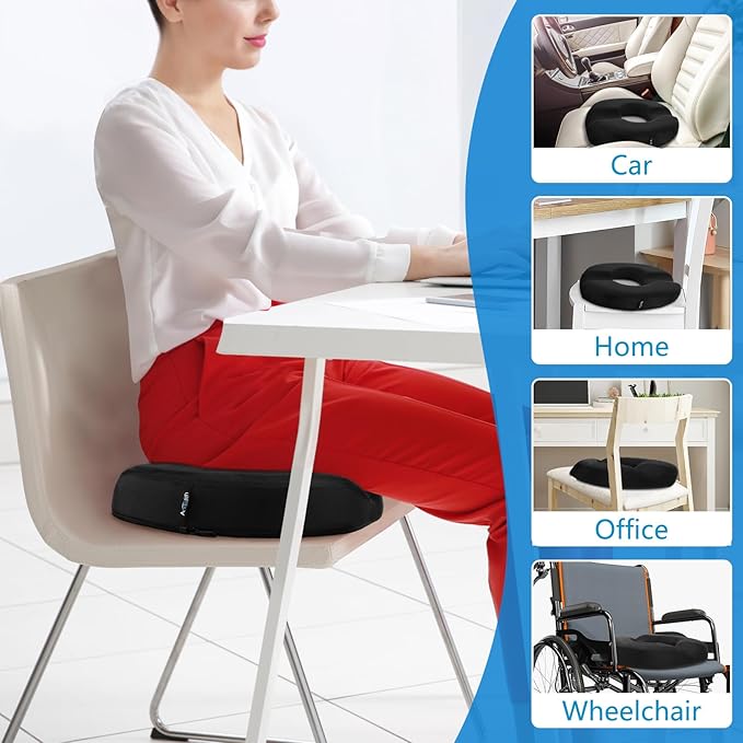 Donut Pillow, Donut Cushion for Tailbone Pain Relief and Hemorrhoids, Donut Seat Cushion for Coccyx, Sciatica, Surgery and Postpartum, Hemorrhoid Pillow for Long Sitting Office Workers, Car Drivers