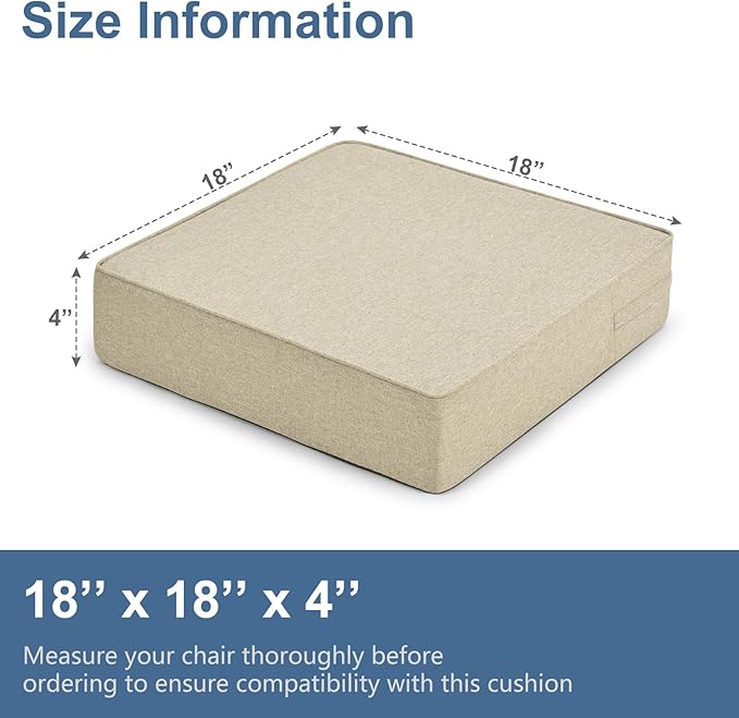 Shinnwa Gel Memory Foam Recliner Cushion for Elderly, Extra Large Seat Cushion, Dual-Layer Foam Chair Pad for Couch, Armchair, Wicker Chairs, Floor, 18 × 18 × 4in, Beige