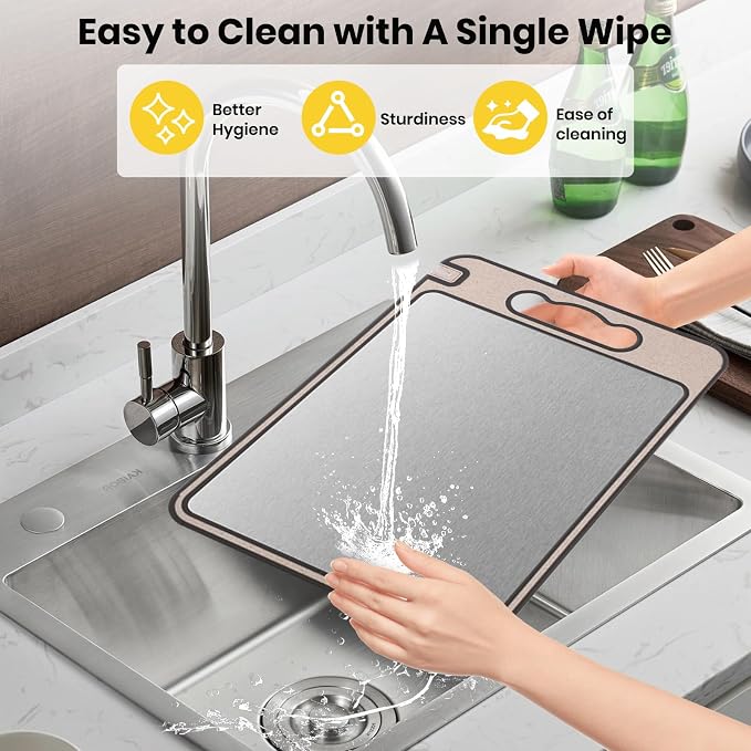 2-IN-1 Titanium Cutting Board for Kitchen Pure Titanium and Wheat Straw PP，Odor Resistant & Easy to Clean15.8x10.6 Inch, (Beige Titanium)