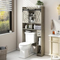 Vabches Over The Toilet Storage Cabinet, Farmhouse Storage Cabinet Over Toilet with Sliding Door& Toilet Paper Holder Stand，Home Space-Saving Toilet Rack, for Bathroom, Restroom, Laundry