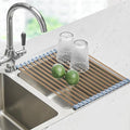 Seropy Roll Up Dish Drying Rack Over The Sink Drying Rack for Kitchen Counter, Rolling Dish Rack Over Sink Mat, Foldable Dish Drainer Stainless Steel Rack Kitchen Organization Gold 17.5"x11.8"