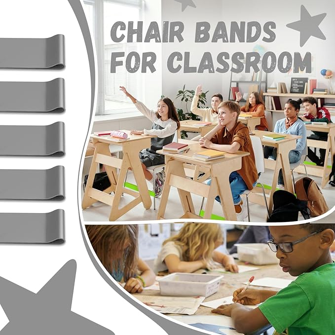 5 Pack Chair Bands for Kids with Fidgety Feet, ADHD Tools for Kids, Improve Focus & Reduce Restlessness, Chair Bands for Sensory ADHD ADD Autism - Classroom & Home Must Haves (Gray)