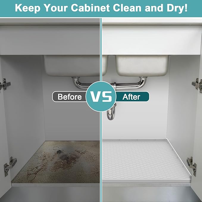 Under The Sink Mat Waterproof, Under Kitchen Sink Mat and Protector for 34" x 22" Cabinets, Under Sink Tray Organizer, Shelf Liner Cabinet Liner for Bathroom, Kitchen and Dining Room, Light Gray
