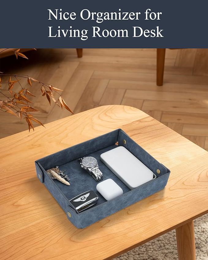 CASIRENA Faux Leather Valet Tray Organizer for Men - Catch-All Tray for Entryway Table Key, Wallet, Watch, Coin Change, Phone, Dresser EDC Dump Jewelry, Bedside Nightstand Desk-top
