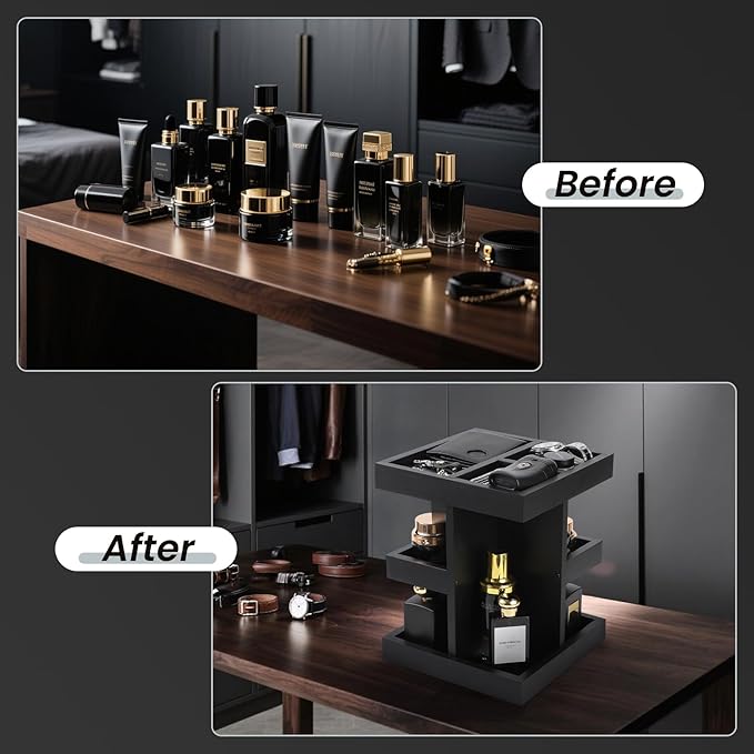 EXIN DECHEN Cologne Organizer for Men,Cologne Stand,3 Tier Wooden Perfume Shelf with Rotate,Desk Organizer,Gift for Dad From Wife,Husband Boyfriend Birthday Gift Ideas,Fathers Day Gift for Men